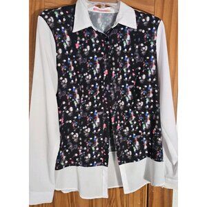 Isaac Mizrahi Speckle Print Button Down Shirt Women's Size 8 (HL169)